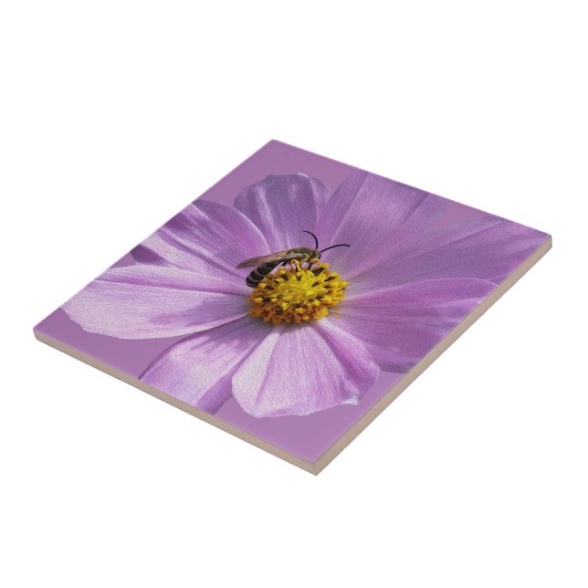 Biene auf lila Blume Fliese (Seite)