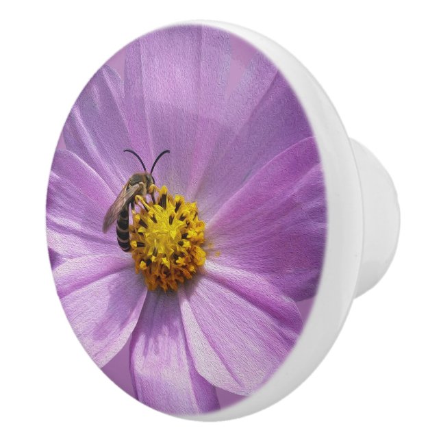 Biene auf lila Blume Keramikknauf (Rechts)
