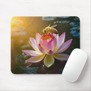 Biene auf Lotus-Blume Mousepad