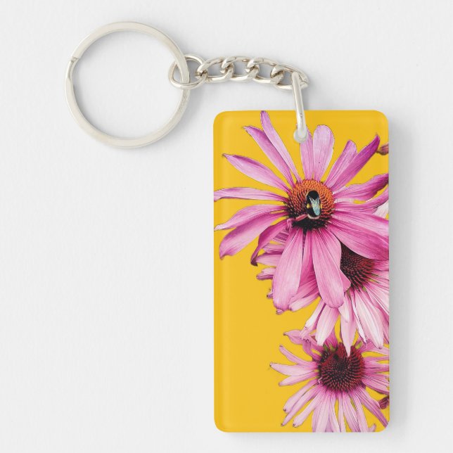 Biene auf rosa Blume Schlüsselanhänger (Vorderseite)