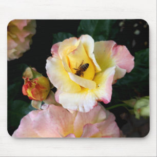Biene auf rosa Gelben Rosen Blume Mousepad
