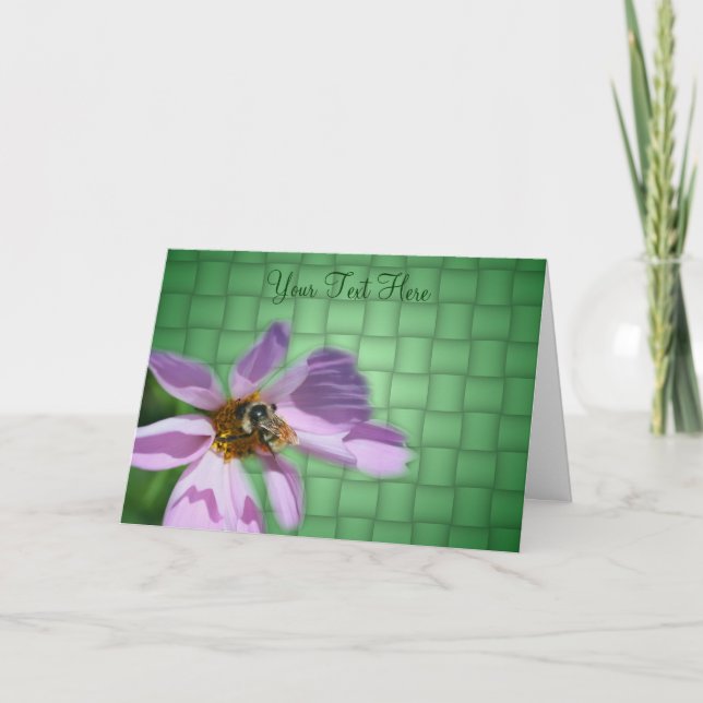 Biene auf rosa Kosmos Blume Nature Foto Card Karte (Vorderseite)