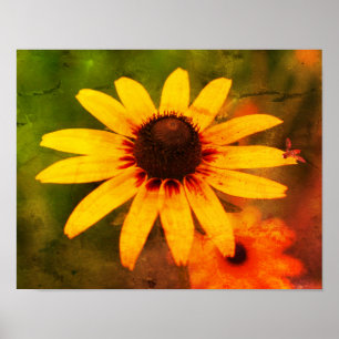 Biene auf Schwarz Mit Augen Susan-Blume gestresste Poster