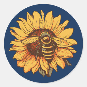 Biene auf Sonnenblume Runder Aufkleber