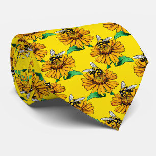 Biene auf Sonnenblumen-Blütenmuster-Design Gelb  Krawatte