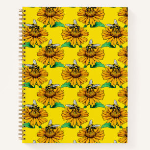 Biene auf Sonnenblumen-Blütenmuster-Design Gelb Notizbuch