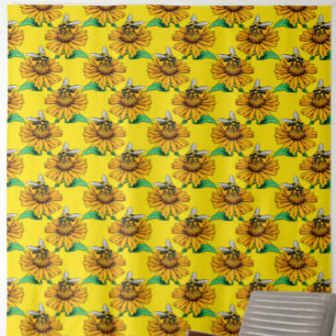 Biene auf Sonnenblumen-Blütenmuster-Design Gelb  Stoff