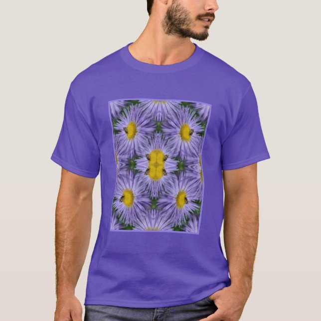 Biene auf violetten Blumen Natur Abstrakt T-Shirt (Vorderseite)
