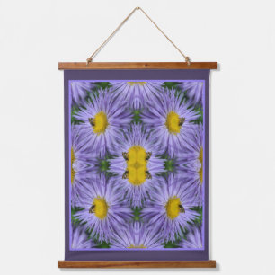 Biene auf violetten Blumen Natur Abstrakt Wandteppich Mit Holzrahmen