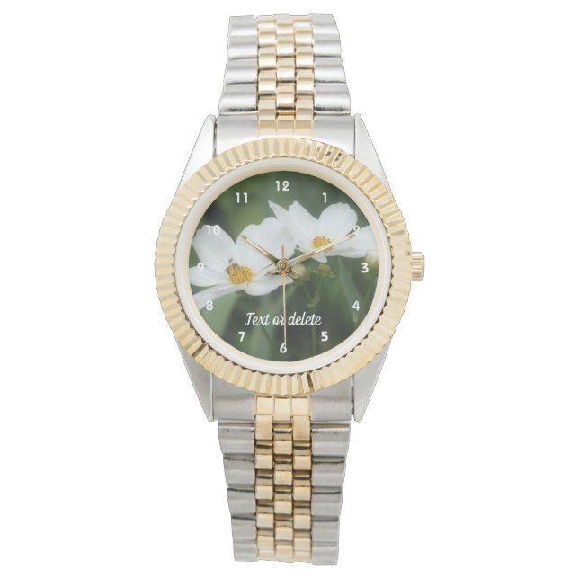 Biene auf Weißkosmos Blume Personalisiert Armbanduhr (Vorderseite)