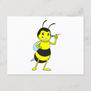 Biene beim Dartsspielen mit Dart Postkarte
