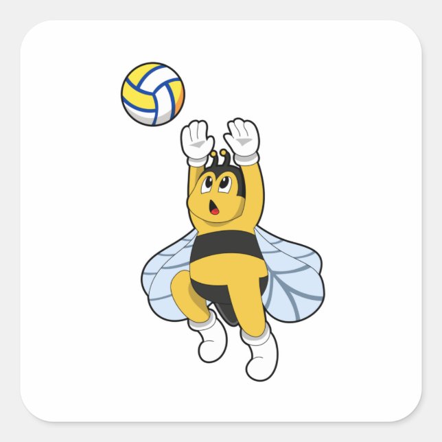 Biene beim Volleyball Sports Quadratischer Aufkleber (Vorderseite)