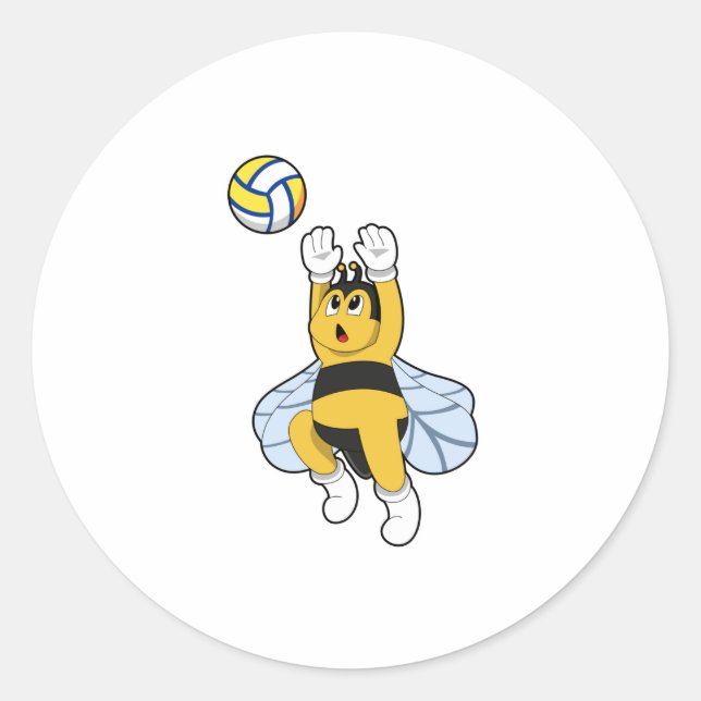 Biene beim Volleyball Sports Runder Aufkleber (Vorderseite)