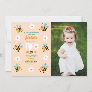 Biene Birthday Foto Party Blume Daisy Zwei 2 Einladung
