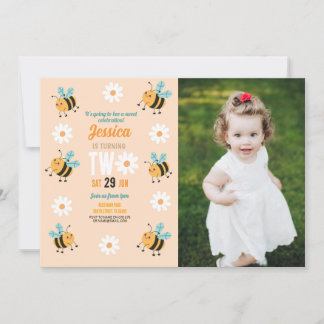 Biene Birthday Foto Party Blume Daisy Zwei 2 Einladung