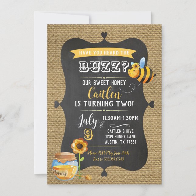 Biene Birthday Sweet Honey Bumble Bee Kindergeburt Einladung (Vorderseite)