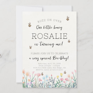 Biene Blume Einladung zum ersten Geburtstag