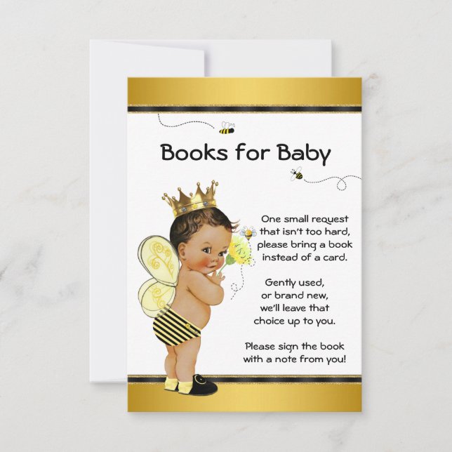 Biene bringt ein Buch mit Babyduschen für ethnisch Einladung (Vorderseite)
