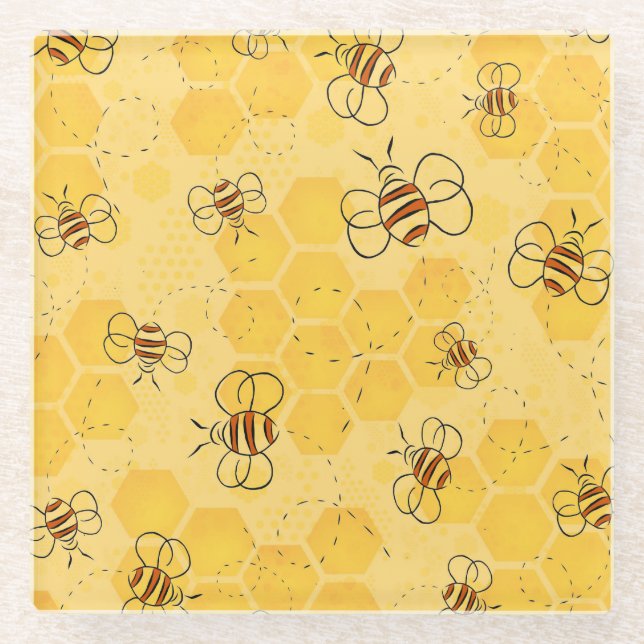 Biene Buzzing Honey Bees Niedlich Glasuntersetzer (Vorderseite)