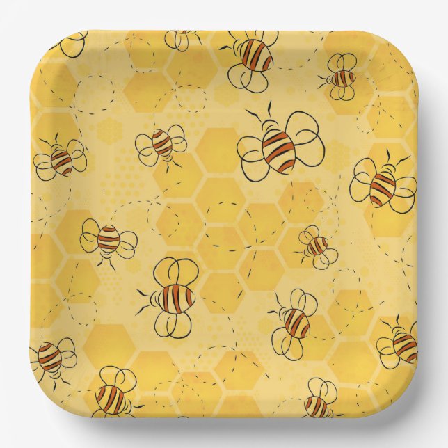 Biene Buzzing Honey Bees Niedlich Pappteller (Vorderseite)