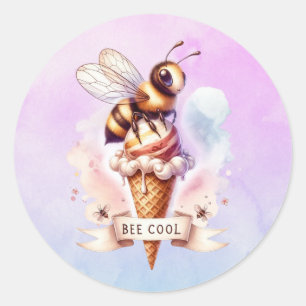 Biene Cool - Niedliche Biene auf Eiscreme Runder Aufkleber