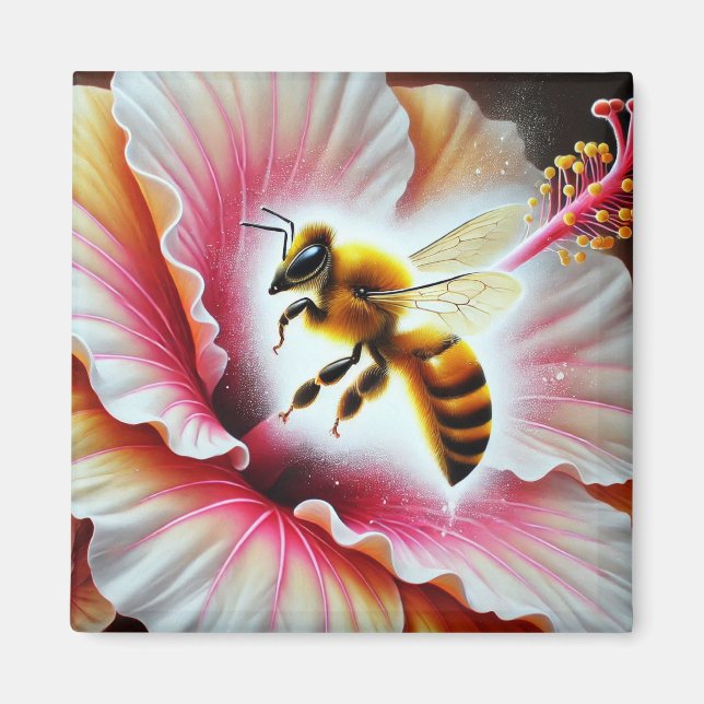 Biene, die eine blühende Hibiskus-Blume befruchten Magnet (Vorne)