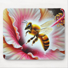 Biene, die eine blühende Hibiskus-Blume befruchten Mousepad