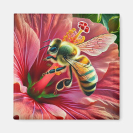 Biene, die eine lebendige Hibiskus-Blume befruchte Magnet