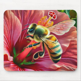 Biene, die eine lebendige Hibiskus-Blume befruchte Mousepad