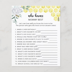 Biene floral Baby Shower, Wer kennt Mami am besten