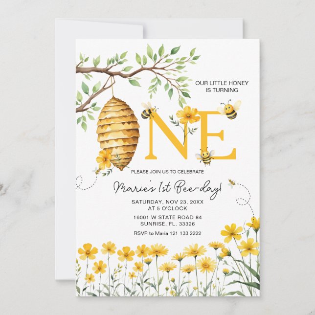 Biene Floral Unsere kleine Honigbiene macht eins Einladung (Vorderseite)