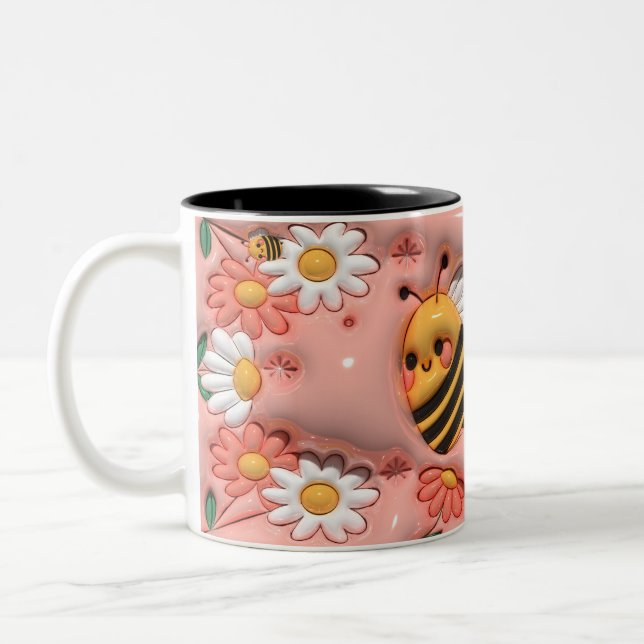 Biene Happy Pink Floral Bumble Bee Zweifarbige Tasse (Links)