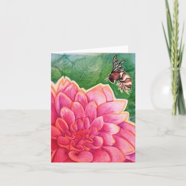 Biene in einer Dahlia Karte (Vorderseite)