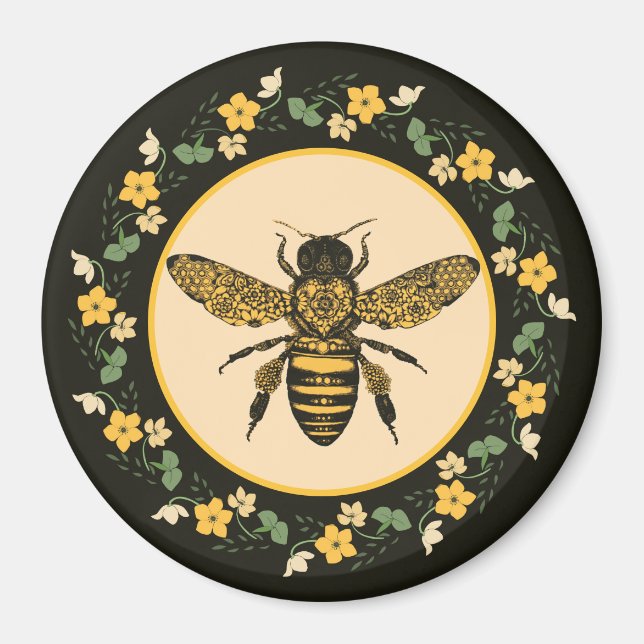 Biene in Hübsch-gelber Blume  Magnet (Vorne)