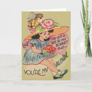 Biene in meinem Bonnet Vintag Valentine Feiertagskarte