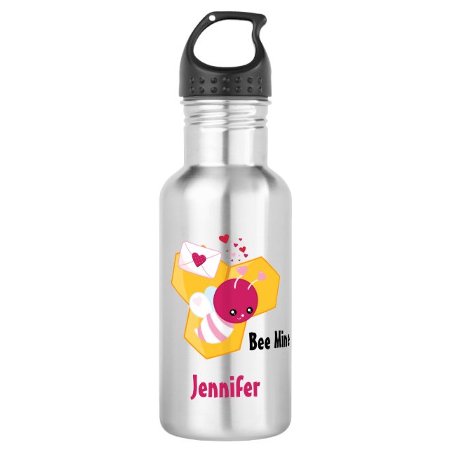 Biene Mine Niedliche Biene mit rosafarbenen Herzkl Edelstahlflasche (Vorderseite)