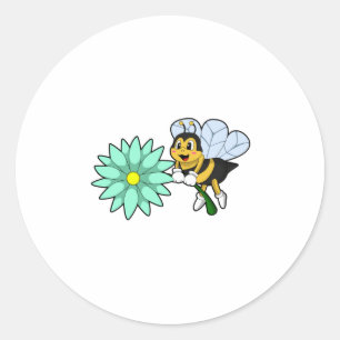 Biene mit Blume.PNG Runder Aufkleber