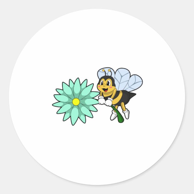 Biene mit Blume.PNG Runder Aufkleber (Vorderseite)