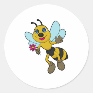 Biene mit Blume Runder Aufkleber