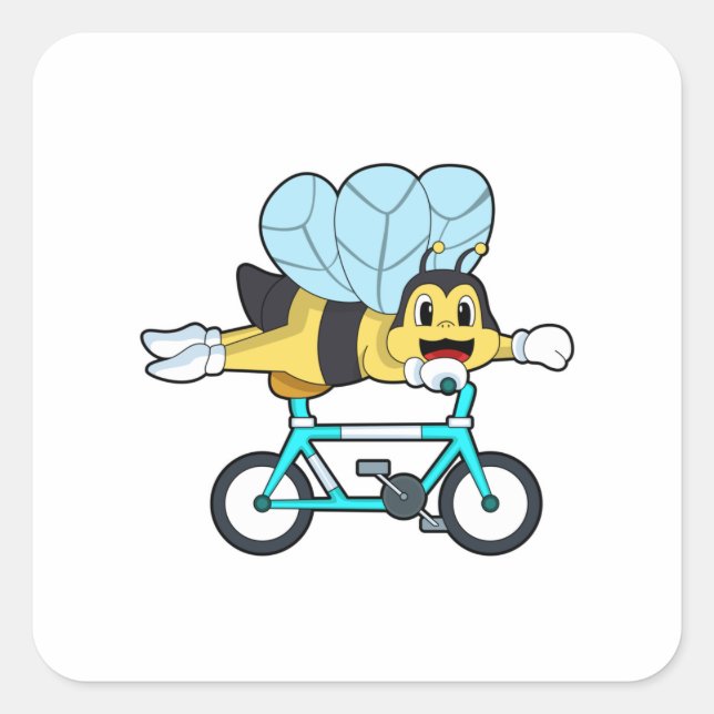 Biene mit Fahrrad Quadratischer Aufkleber (Vorderseite)