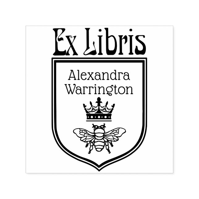 Biene mit Kronen-Wappen Emblem Ex Libris Buchname Permastempel (Design)