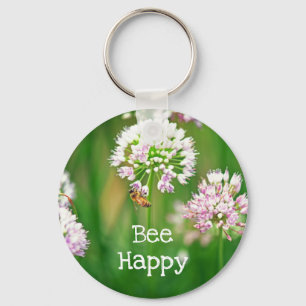 Biene mit Lila Allium Garden Blume Motivierend Schlüsselanhänger