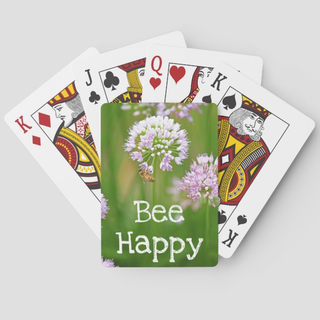 Biene mit Lila Allium Garden Blume Motivierend Spielkarten (Rückseite)