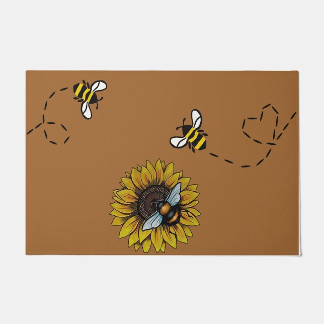 Biene mit Sonnenblumenmatte, glückliche Bienenstoc Fußmatte (Vorderseite)