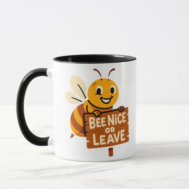 Biene Nice oder Verlass Funny Bee Sign Tasse (Links)