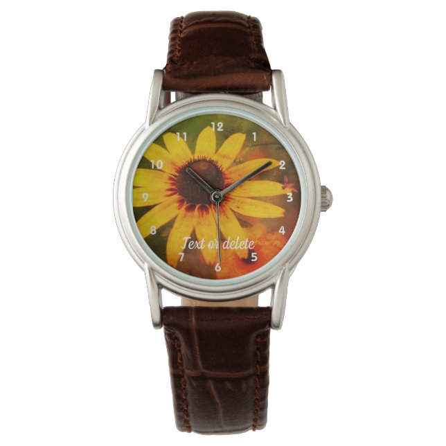 Biene on Black Mit Augen Susan Blume Abstrakt Armbanduhr (Vorderseite)