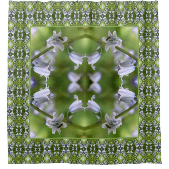 Biene on Bluebell Blume Abstrakt Duschvorhang (Vorderseite)