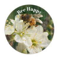 Biene & Pflaumenblüten: Makro Art Glasboard