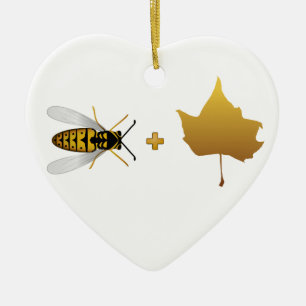 Biene plus ein goldenes Ahornblatt = eine Biene + Keramik Ornament