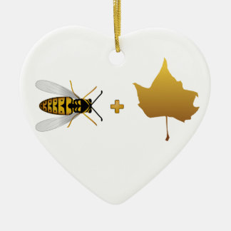 Biene plus ein goldenes Ahornblatt = eine Biene + Keramik Ornament